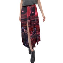 Beautiful Red Roses Velour Split Maxi Skirt by FantasyWorld7