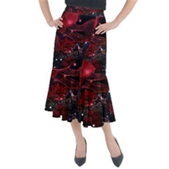 Beautiful Red Roses Midi Mermaid Skirt by FantasyWorld7