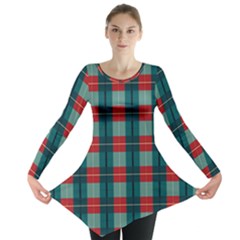 Pattern Texture Plaid Long Sleeve Tunic  by Mariart