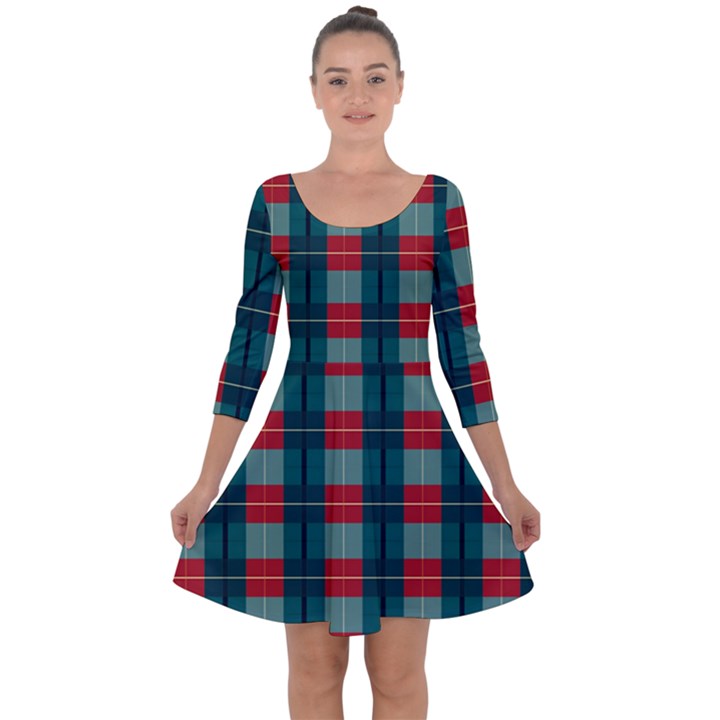 Pattern Texture Plaid Quarter Sleeve Skater Dress