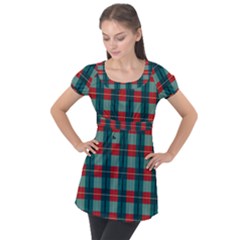 Pattern Texture Plaid Puff Sleeve Tunic Top by Mariart