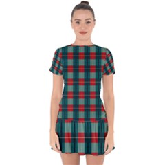 Pattern Texture Plaid Drop Hem Mini Chiffon Dress