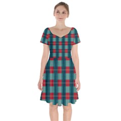 Pattern Texture Plaid Short Sleeve Bardot Dress by Mariart