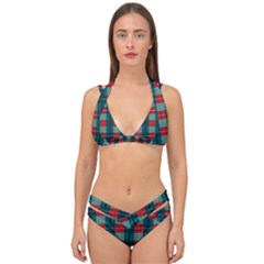 Pattern Texture Plaid Double Strap Halter Bikini Set