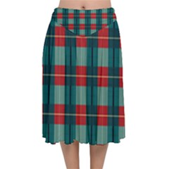 Pattern Texture Plaid Velvet Flared Midi Skirt