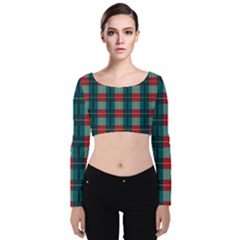 Pattern Texture Plaid Velvet Long Sleeve Crop Top