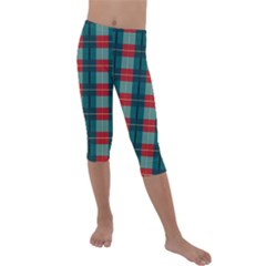 Pattern Texture Plaid Kids  Lightweight Velour Capri Leggings 