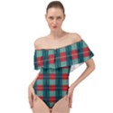 Pattern Texture Plaid Off Shoulder Velour Bodysuit  View1