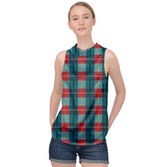 Pattern Texture Plaid High Neck Satin Top