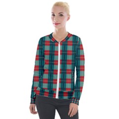 Pattern Texture Plaid Velour Zip Up Jacket by Mariart