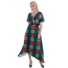 Pattern Texture Plaid Cross Front Sharkbite Hem Maxi Dress by Mariart