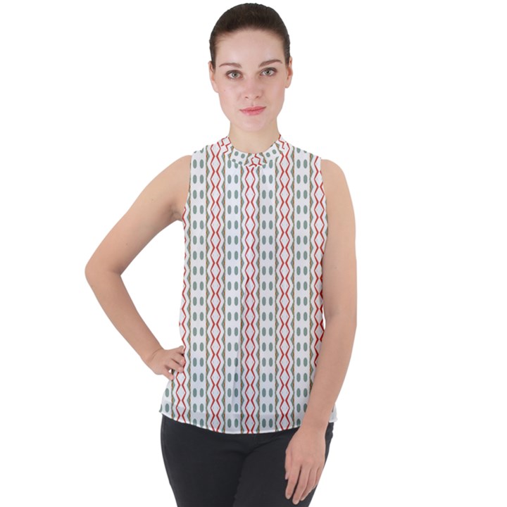 Pattern Line Background Wallpaper Mock Neck Chiffon Sleeveless Top