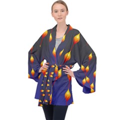 Flower Buds Floral Night Long Sleeve Velvet Kimono 