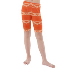 Pattern Orange Kids  Mid Length Swim Shorts