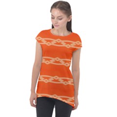 Pattern Orange Cap Sleeve High Low Top