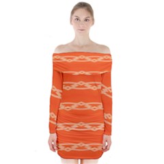 Pattern Orange Long Sleeve Off Shoulder Dress by HermanTelo