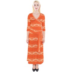 Pattern Orange Quarter Sleeve Wrap Maxi Dress