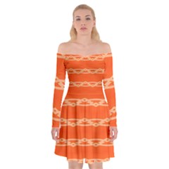 Pattern Orange Off Shoulder Skater Dress