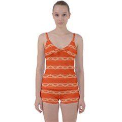 Pattern Orange Tie Front Two Piece Tankini