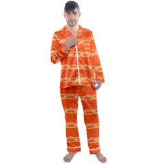 Pattern Orange Men s Satin Pajamas Long Pants Set