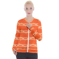 Pattern Orange Casual Zip Up Jacket