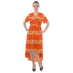 Pattern Orange Front Wrap High Low Dress