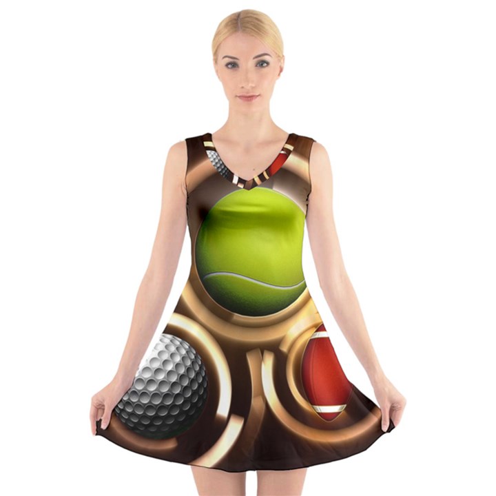 Sport Ball Tennis Golf Football V-Neck Sleeveless Dress