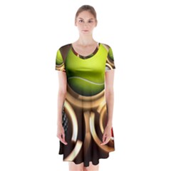 Sport Ball Tennis Golf Football Short Sleeve V-neck Flare Dress