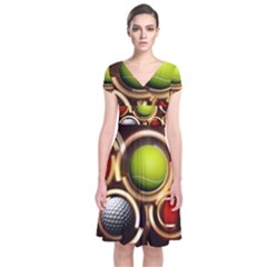 Sport Ball Tennis Golf Football Short Sleeve Front Wrap Dress by HermanTelo