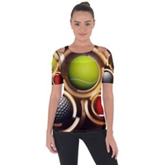 Sport Ball Tennis Golf Football Shoulder Cut Out Short Sleeve Top