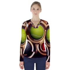 Sport Ball Tennis Golf Football V-neck Long Sleeve Top by HermanTelo