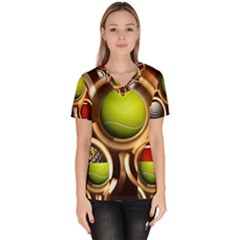 Sport Ball Tennis Golf Football Women s V-neck Scrub Top by HermanTelo