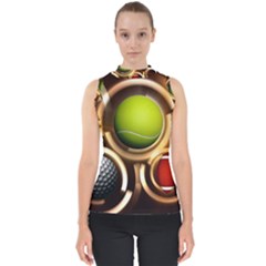 Sport Ball Tennis Golf Football Mock Neck Shell Top by HermanTelo