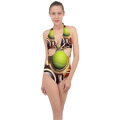 Sport Ball Tennis Golf Football Halter Front Plunge Swimsuit by HermanTelo