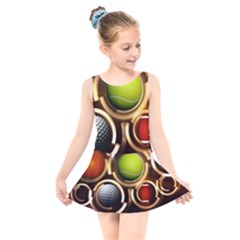 Sport Ball Tennis Golf Football Kids  Skater Dress Swimsuit by HermanTelo