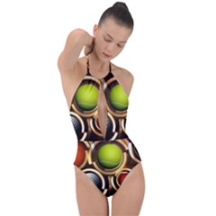 Sport Ball Tennis Golf Football Plunge Cut Halter Swimsuit