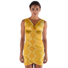 Pattern Yellow Wrap Front Bodycon Dress