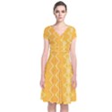 Pattern Yellow Short Sleeve Front Wrap Dress View1