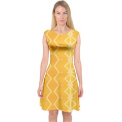 Pattern Yellow Capsleeve Midi Dress