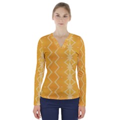 Pattern Yellow V-neck Long Sleeve Top by HermanTelo