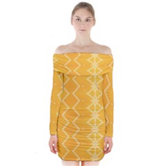 Pattern Yellow Long Sleeve Off Shoulder Dress