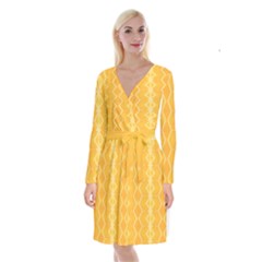 Pattern Yellow Long Sleeve Velvet Front Wrap Dress