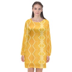 Pattern Yellow Long Sleeve Chiffon Shift Dress 