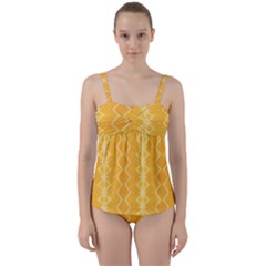 Pattern Yellow Twist Front Tankini Set by HermanTelo