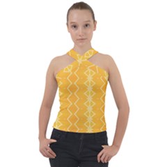 Pattern Yellow Cross Neck Velour Top