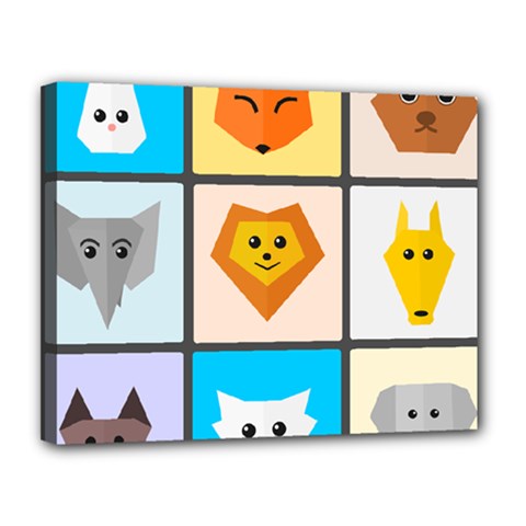 Animals Cute Flat Cute Animals Canvas 14  X 11  (stretched)