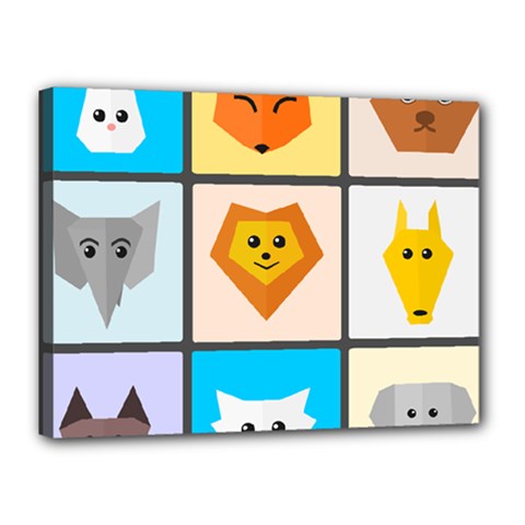 Animals Cute Flat Cute Animals Canvas 16  X 12  (stretched)