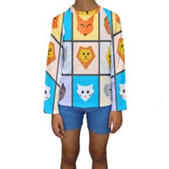 Animals Cute Flat Cute Animals Kids  Long Sleeve Swimwear