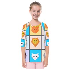 Animals Cute Flat Cute Animals Kids  Quarter Sleeve Raglan Tee