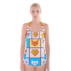 Animals Cute Flat Cute Animals Boyleg Halter Swimsuit 